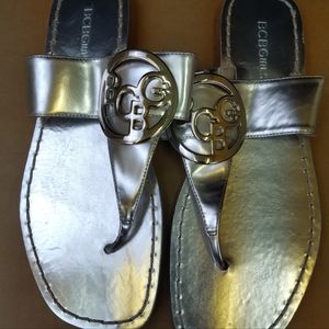 New BCBG BcbGirls Open Toe Sandals Strap Slides Flats Silver Womens Shoes Sz 7B‎